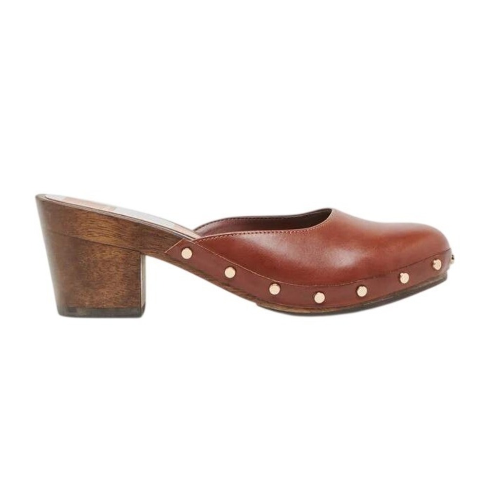 Dolce Vita Camyn Clog Mules Womens 8.5 Brown Leather Studded Wood Heel Boho Chic